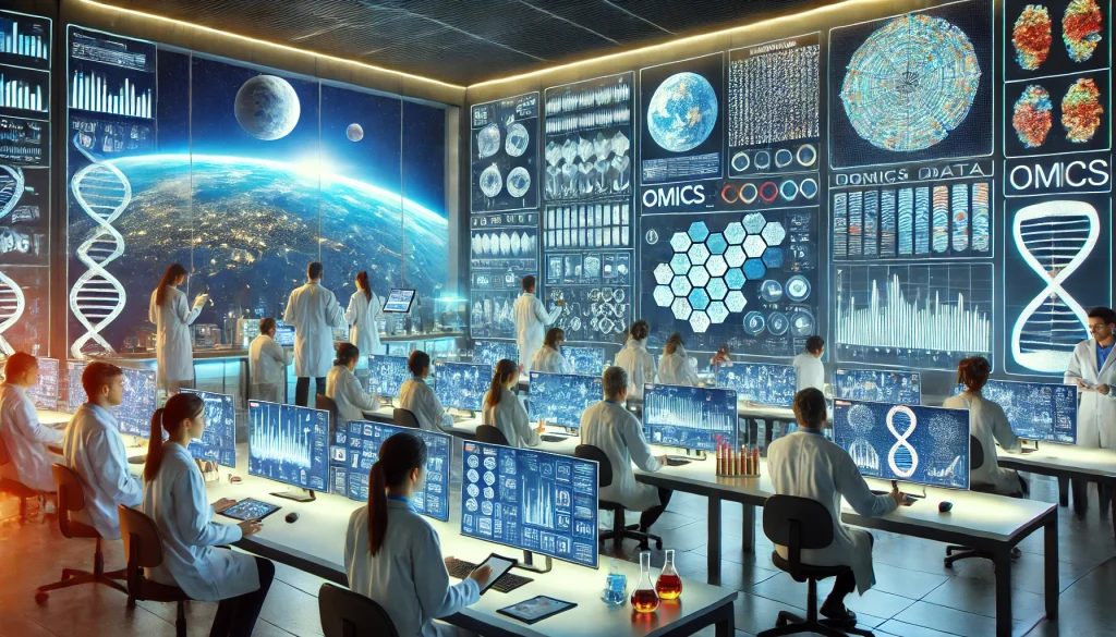 Scientists analyzing omics data from spaceflight experiments